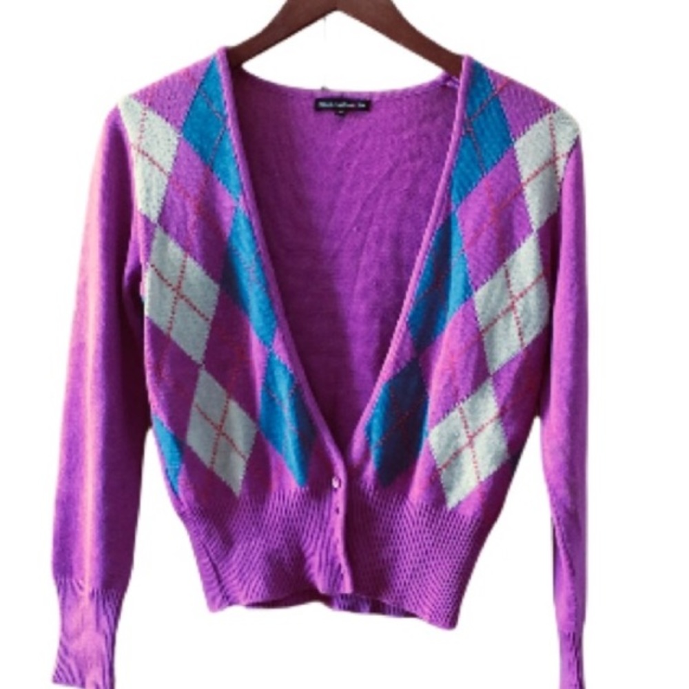 Pink Blue argyle cardigan